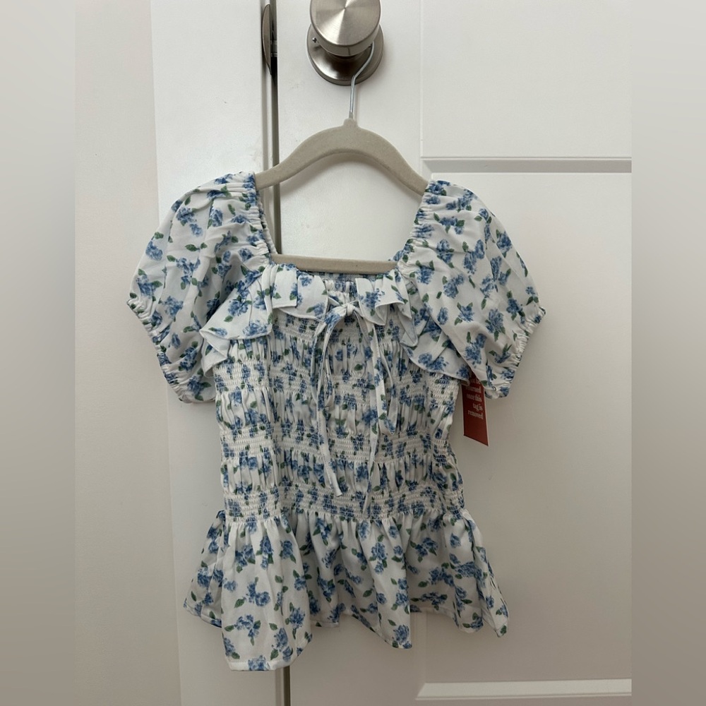 Ivy City Floral Blue and White Kids Top